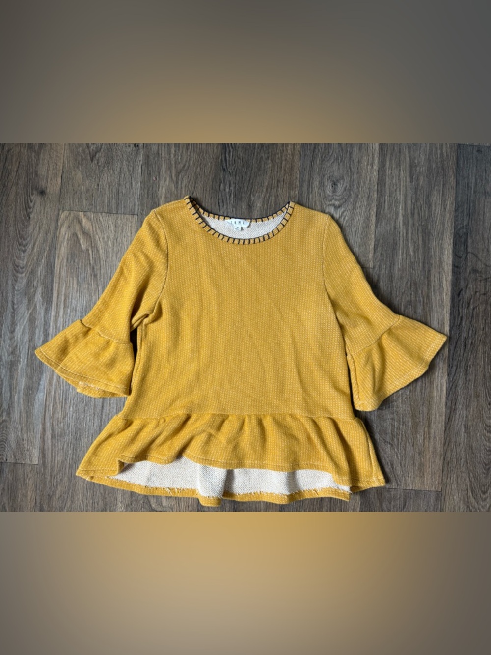 THML Mustard Ruffle Hem Bell Sleeve Top
